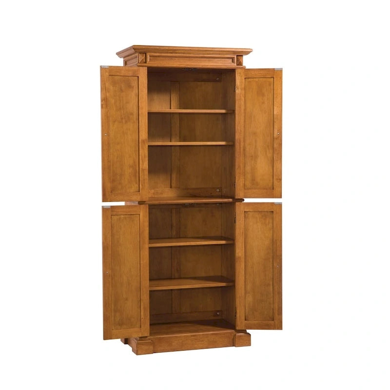 Garde-manger en chêne vieilli de 183 cm avec portes sculptées et étagères réglables