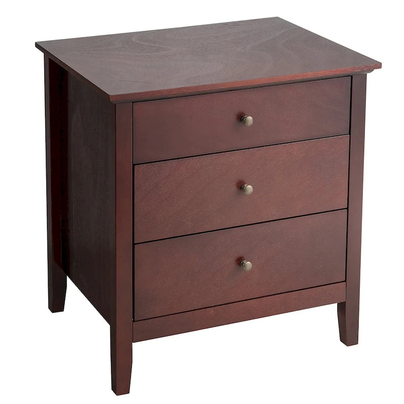 Table de chevet à 3 tiroirs avec placage en bois, table d'appoint