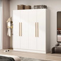 Armoire 4 portes avec tringles et compartiments de rangement, pour chambre à coucher (bois blanc/gris)