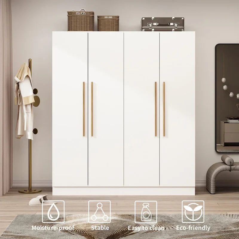 Armoire 4 portes avec tringles et compartiments de rangement, pour chambre à coucher (bois blanc/gris)