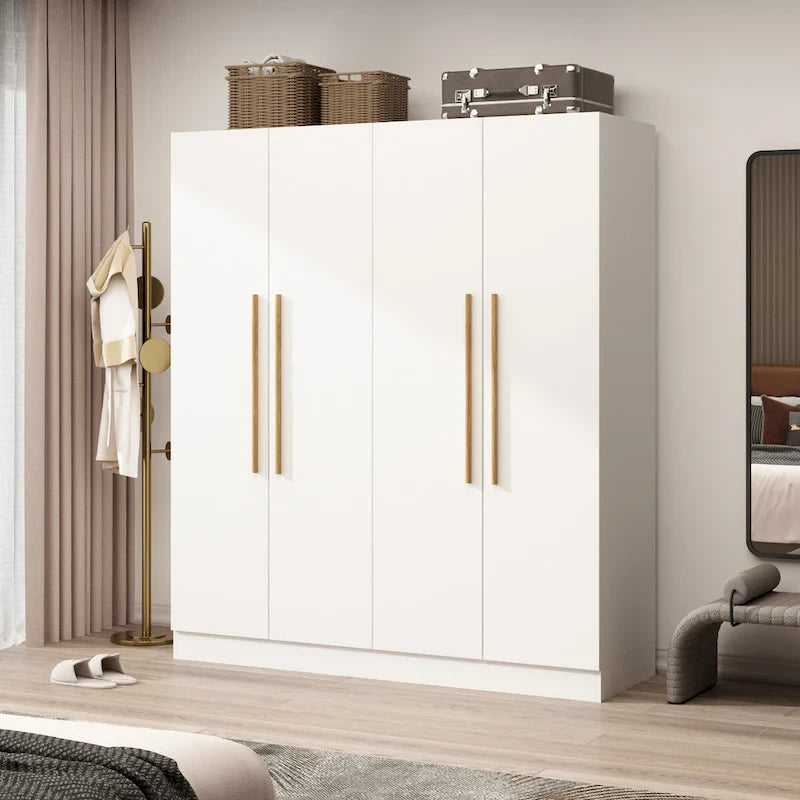 Armoire 4 portes avec tringles et compartiments de rangement, pour chambre à coucher (bois blanc/gris)