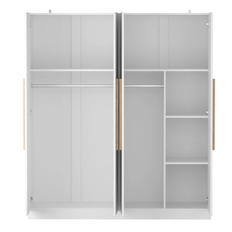 Armoire 4 portes avec tringles et compartiments de rangement, pour chambre à coucher (bois blanc/gris)