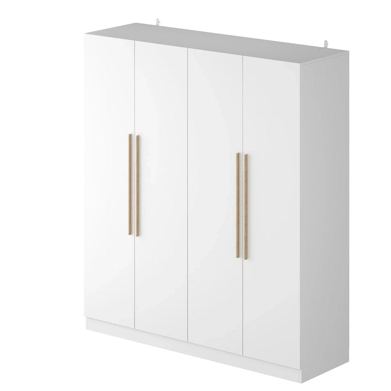 Armoire 4 portes avec tringles et compartiments de rangement, pour chambre à coucher (bois blanc/gris)