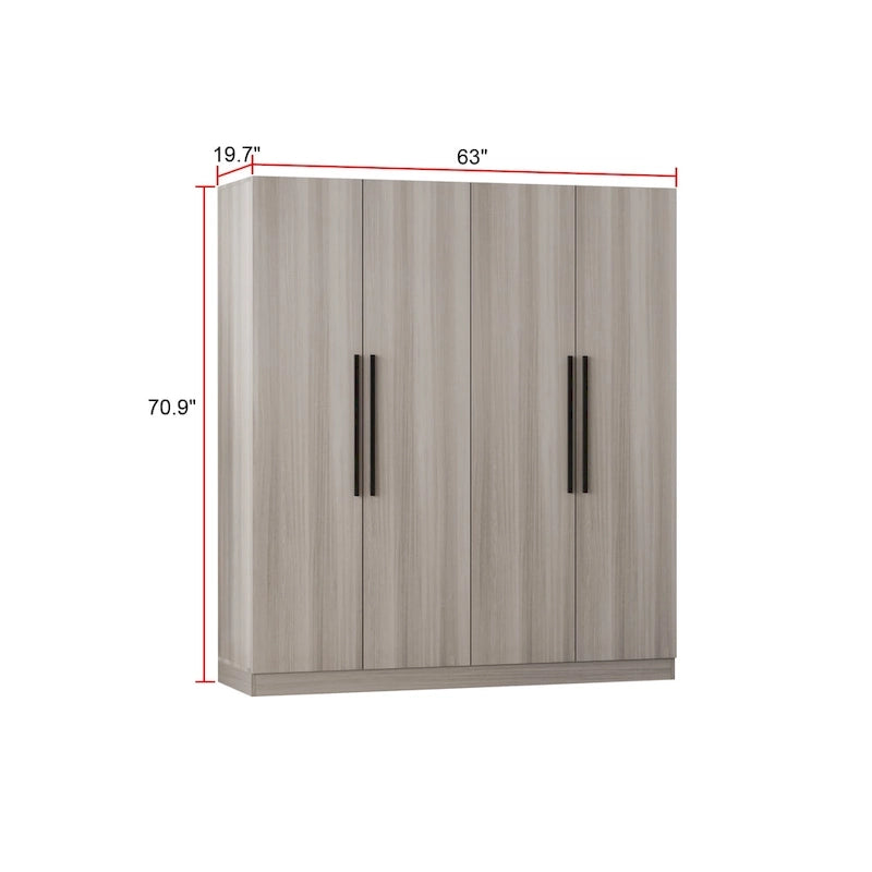 Armoire 4 portes avec tringles et compartiments de rangement, pour chambre à coucher (bois blanc/gris)
