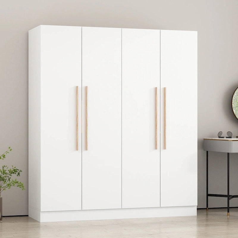 Armoire 4 portes avec tringles et compartiments de rangement, pour chambre à coucher (bois blanc/gris)