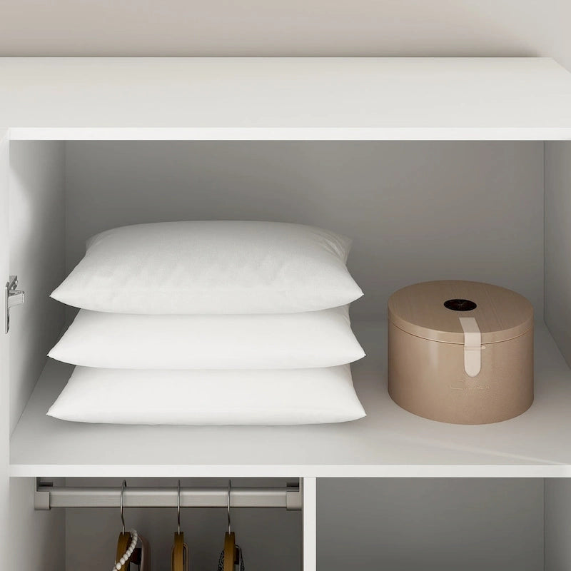 Armoire 4 portes avec tringles et compartiments de rangement, pour chambre à coucher (bois blanc/gris)