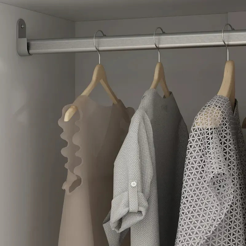 Armoire 4 portes avec tringles et compartiments de rangement, pour chambre à coucher (bois blanc/gris)