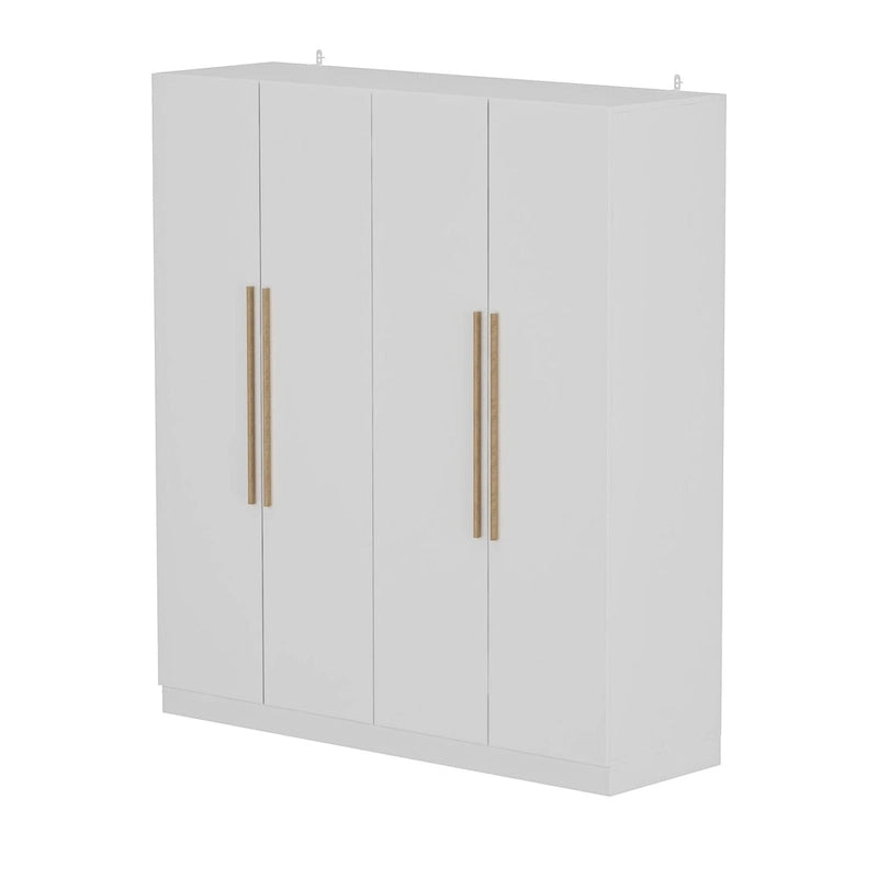 Armoire 4 portes avec tringles et compartiments de rangement, pour chambre à coucher (bois blanc/gris)