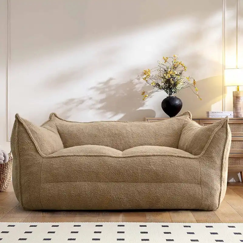 Canapé paresseux 2 places en bouclette, causeuse style pouf en mousse haute densité