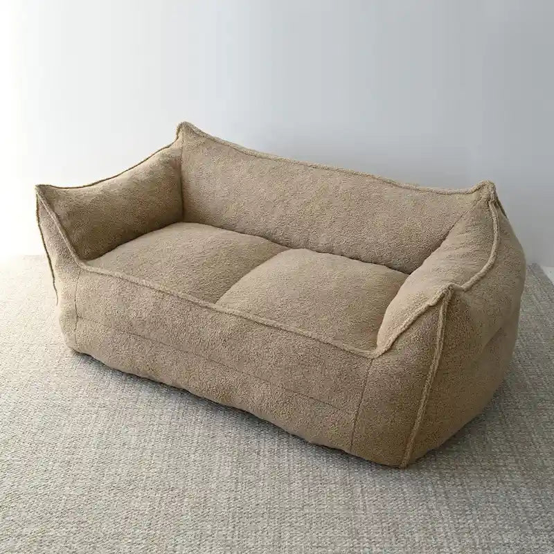 Canapé paresseux 2 places en bouclette, causeuse style pouf en mousse haute densité