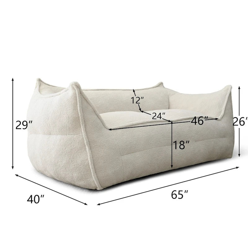 Canapé paresseux 2 places en bouclette, causeuse style pouf en mousse haute densité