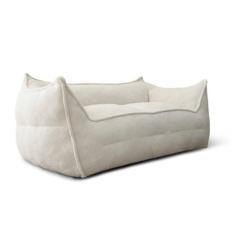 Canapé paresseux 2 places en bouclette, causeuse style pouf en mousse haute densité