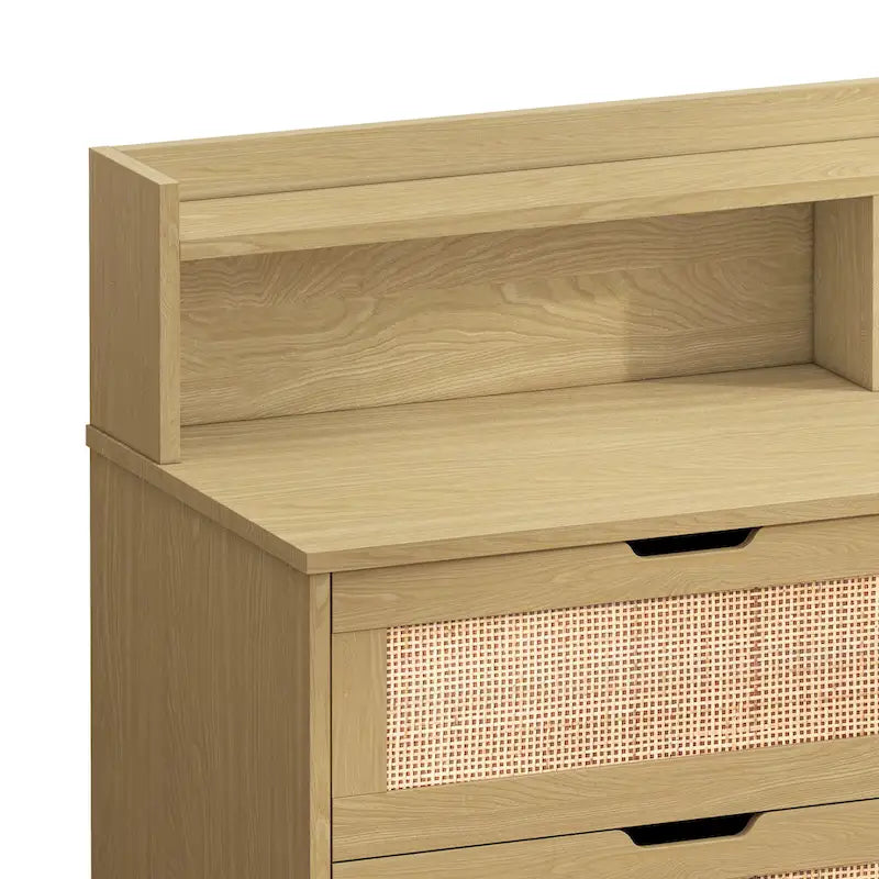 Commode de rangement à 6 tiroirs en rotin avec lumières LED et prise de courant, pour chambre à coucher et salon