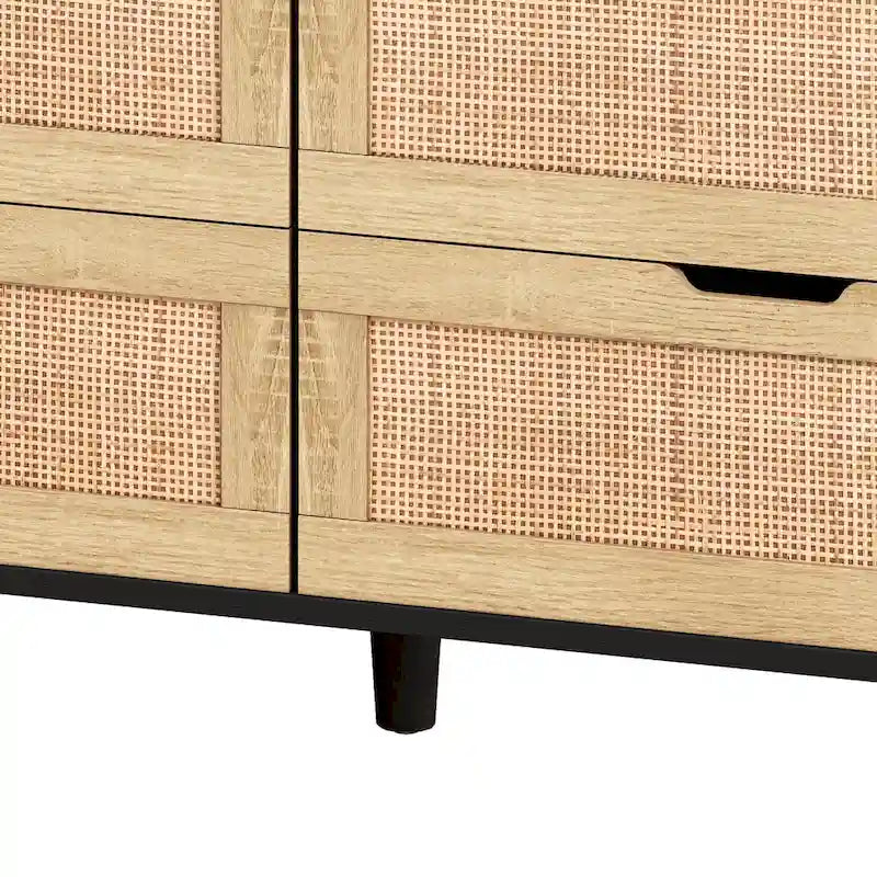 Commode de rangement à 6 tiroirs en rotin avec lumières LED et prise de courant, pour chambre à coucher et salon