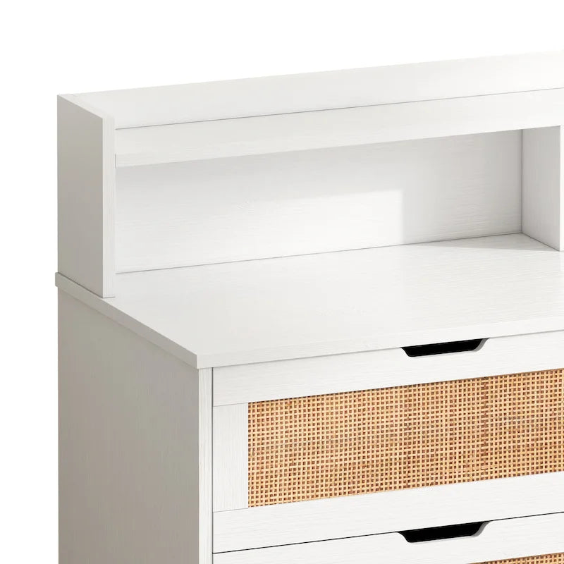 Commode de rangement à 6 tiroirs en rotin avec lumières LED et prise de courant, pour chambre à coucher et salon