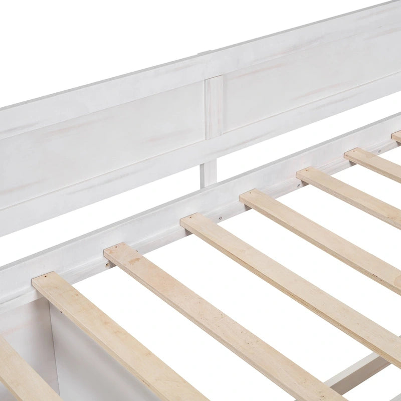 Lit de repos gigogne simple avec 4 tiroirs et 3 étagères ouvertes, support à lattes en bois