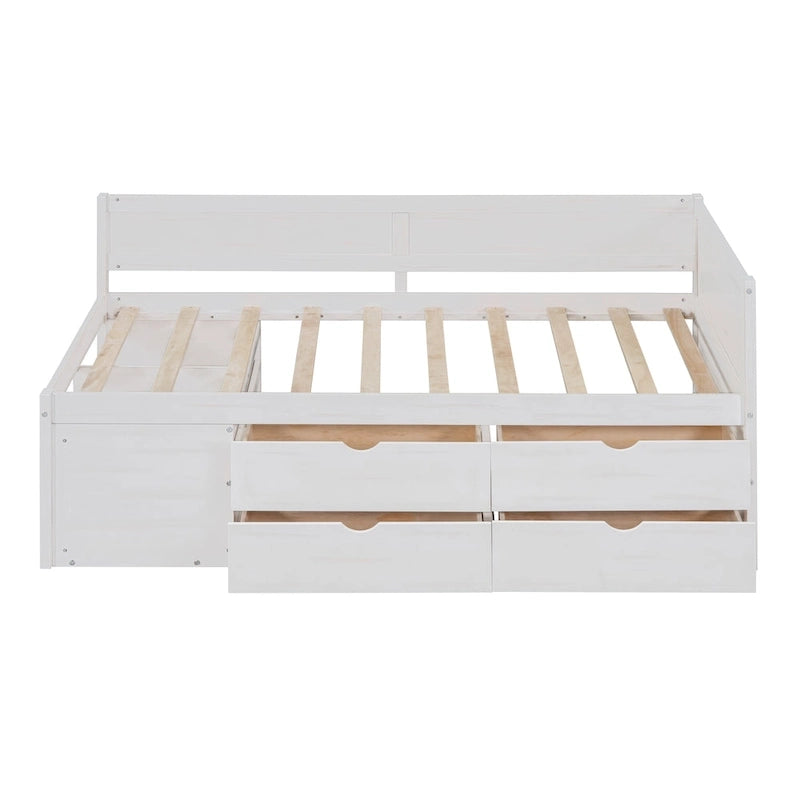 Lit de repos gigogne simple avec 4 tiroirs et 3 étagères ouvertes, support à lattes en bois