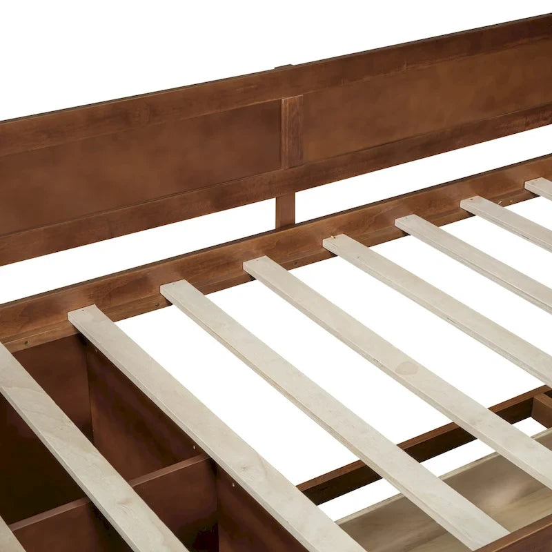 Lit de repos gigogne simple avec 4 tiroirs et 3 étagères ouvertes, support à lattes en bois