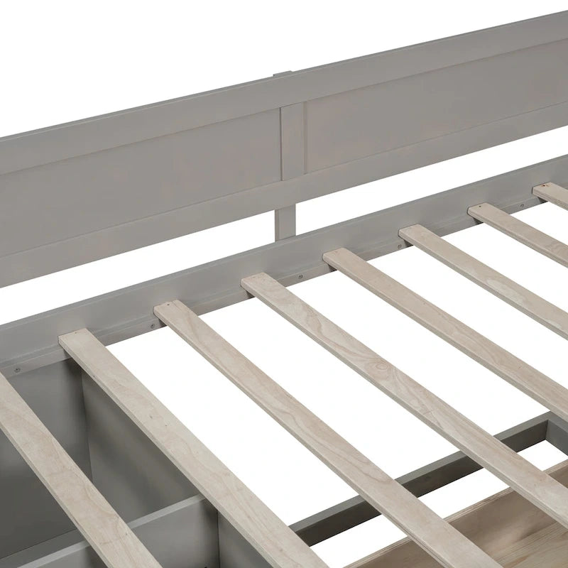 Lit de repos gigogne simple avec 4 tiroirs et 3 étagères ouvertes, support à lattes en bois