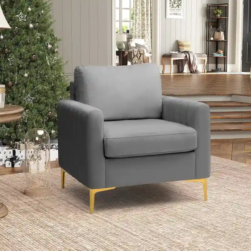 Fauteuil d'appoint en velours avec côtés matelassés en capitonnage vertical et coussins amovibles (unité/lot de 2)