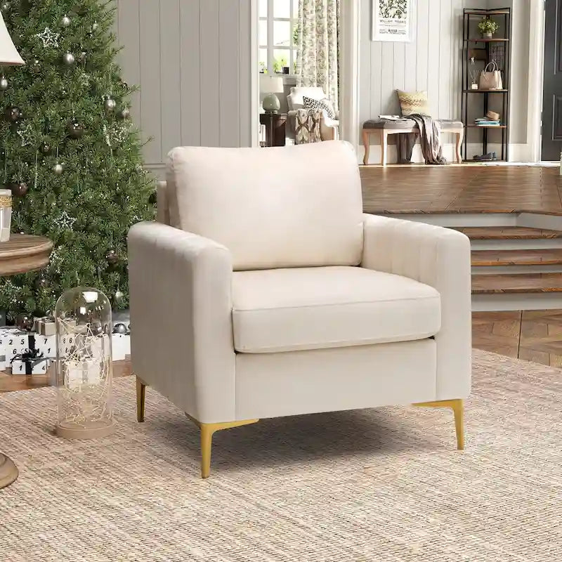 Fauteuil d'appoint en velours avec côtés matelassés en capitonnage vertical et coussins amovibles (unité/lot de 2)