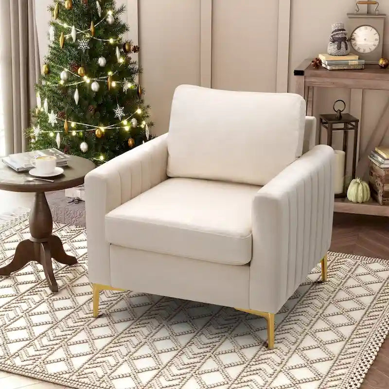 Fauteuil d'appoint en velours avec côtés matelassés en capitonnage vertical et coussins amovibles (unité/lot de 2)