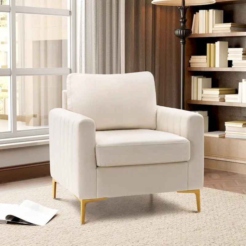 Fauteuil d'appoint en velours avec côtés matelassés en capitonnage vertical et coussins amovibles (unité/lot de 2)
