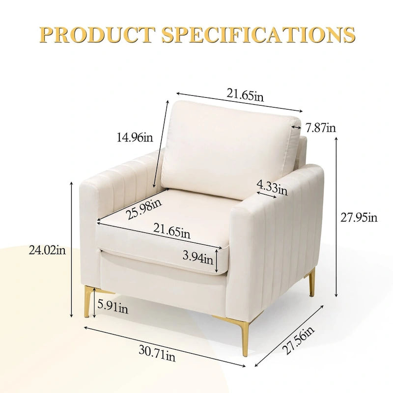 Fauteuil d'appoint en velours avec côtés matelassés en capitonnage vertical et coussins amovibles (unité/lot de 2)