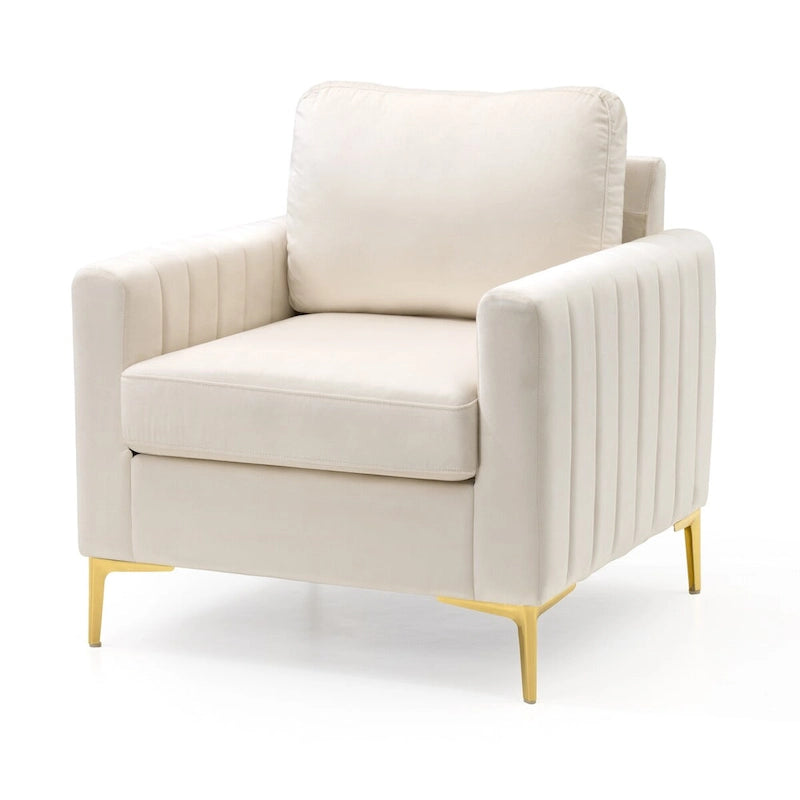Fauteuil d'appoint en velours avec côtés matelassés en capitonnage vertical et coussins amovibles (unité/lot de 2)