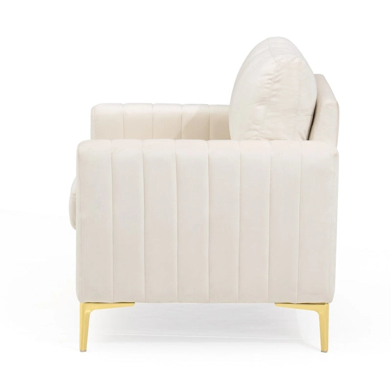 Fauteuil d'appoint en velours avec côtés matelassés en capitonnage vertical et coussins amovibles (unité/lot de 2)