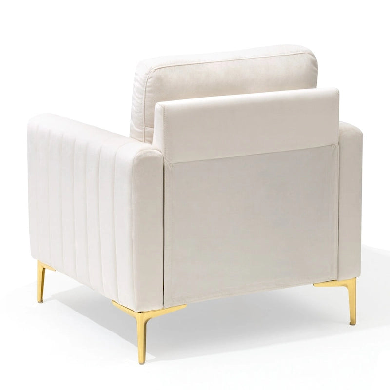 Fauteuil d'appoint en velours avec côtés matelassés en capitonnage vertical et coussins amovibles (unité/lot de 2)