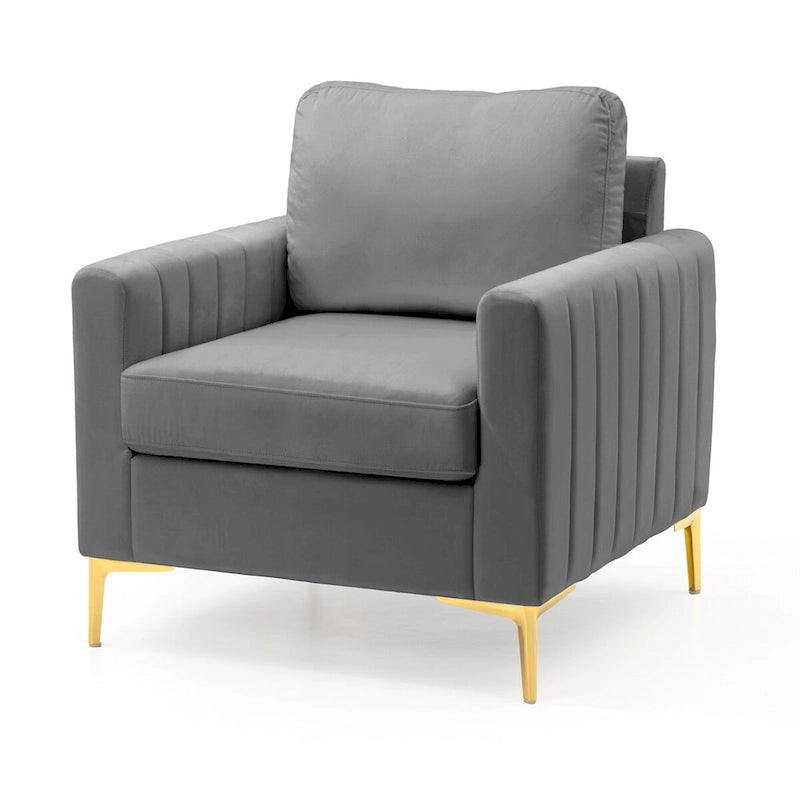 Fauteuil d'appoint en velours avec côtés matelassés en capitonnage vertical et coussins amovibles (unité/lot de 2)