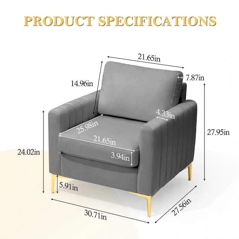 Fauteuil d'appoint en velours avec côtés matelassés en capitonnage vertical et coussins amovibles (unité/lot de 2)