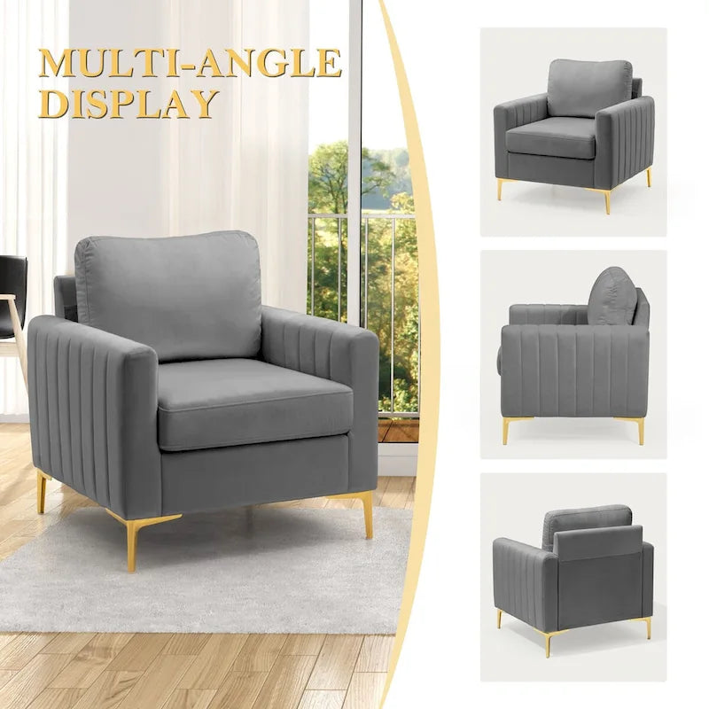 Fauteuil d'appoint en velours avec côtés matelassés en capitonnage vertical et coussins amovibles (unité/lot de 2)