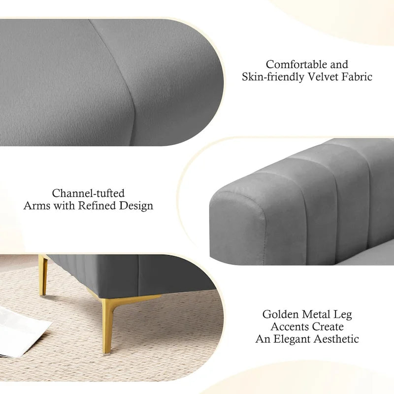 Fauteuil d'appoint en velours avec côtés matelassés en capitonnage vertical et coussins amovibles (unité/lot de 2)