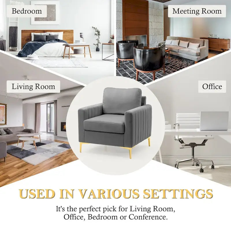 Fauteuil d'appoint en velours avec côtés matelassés en capitonnage vertical et coussins amovibles (unité/lot de 2)