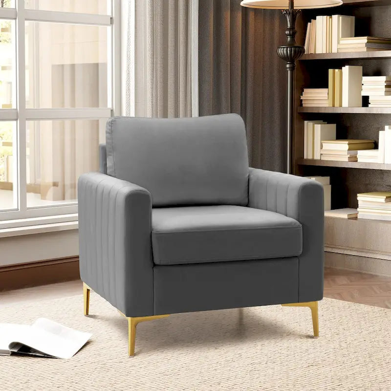 Fauteuil d'appoint en velours avec côtés matelassés en capitonnage vertical et coussins amovibles (unité/lot de 2)