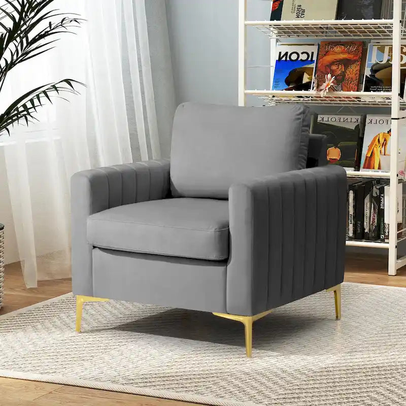 Fauteuil d'appoint en velours avec côtés matelassés en capitonnage vertical et coussins amovibles (unité/lot de 2)