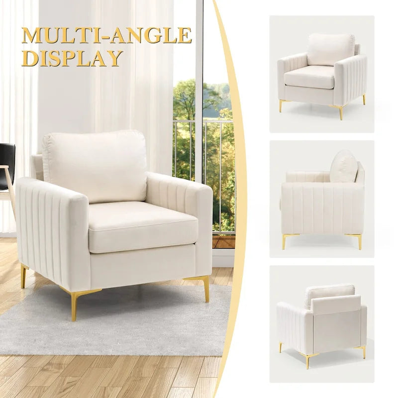 Fauteuil d'appoint en velours avec côtés matelassés en capitonnage vertical et coussins amovibles (unité/lot de 2)