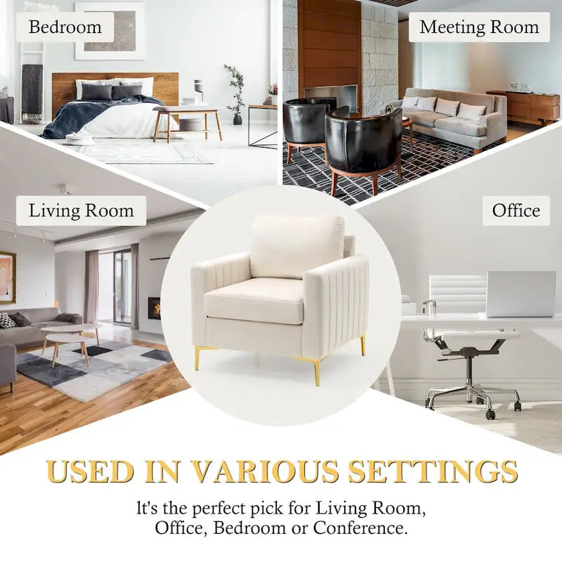 Fauteuil d'appoint en velours avec côtés matelassés en capitonnage vertical et coussins amovibles (unité/lot de 2)