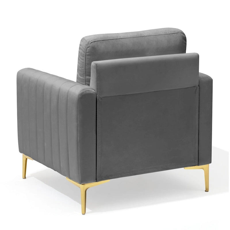 Fauteuil d'appoint en velours avec côtés matelassés en capitonnage vertical et coussins amovibles (unité/lot de 2)