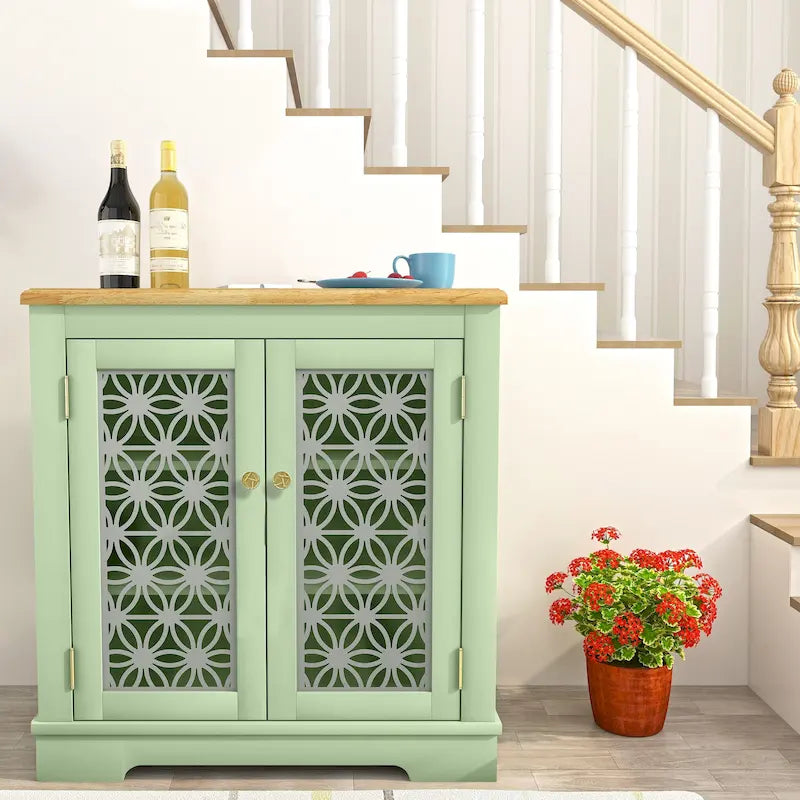 Buffet bas de rangement 2 portes avec portes à treillis décoratif, 80 cm de large