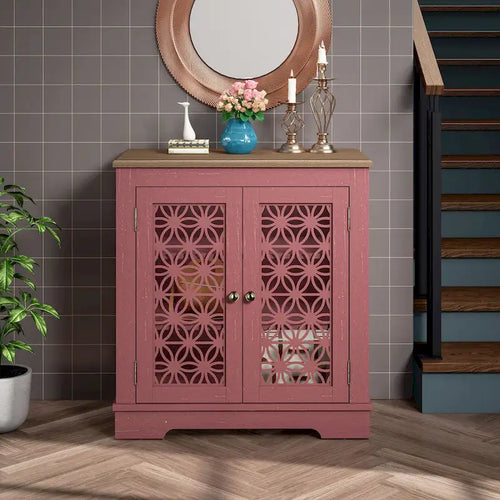 Buffet bas de rangement 2 portes avec portes à treillis décoratif, 80 cm de large