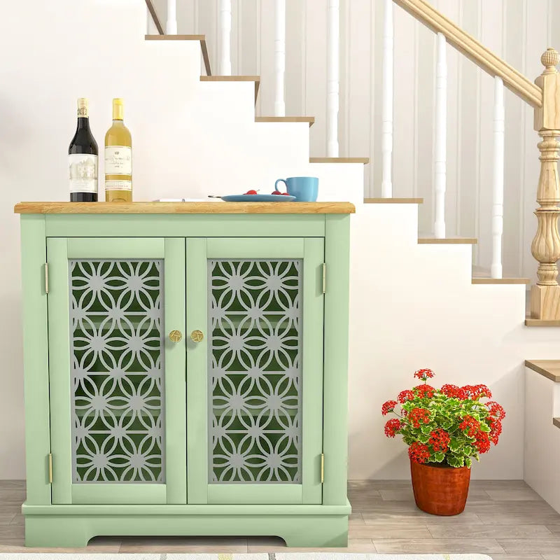 Buffet bas de rangement 2 portes avec portes à treillis décoratif, 80 cm de large