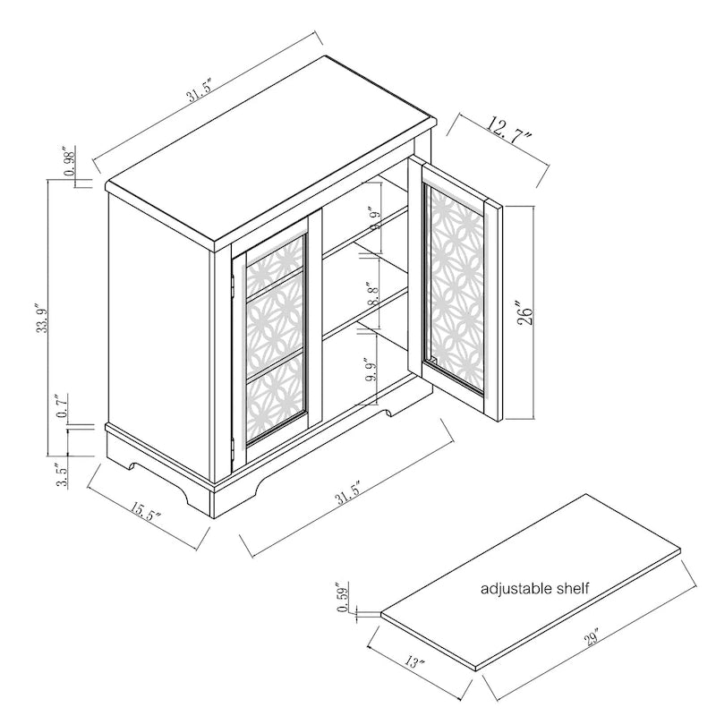 Buffet bas de rangement 2 portes avec portes à treillis décoratif, 80 cm de large