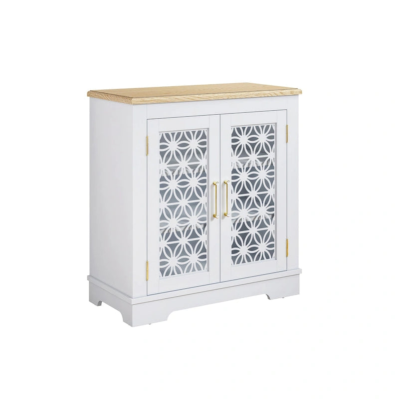 Buffet bas de rangement 2 portes avec portes à treillis décoratif, 80 cm de large
