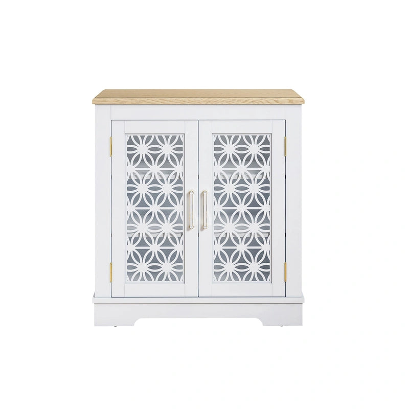 Buffet bas de rangement 2 portes avec portes à treillis décoratif, 80 cm de large