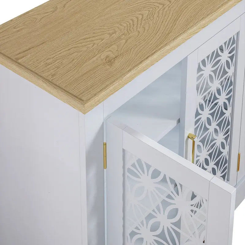 Buffet bas de rangement 2 portes avec portes à treillis décoratif, 80 cm de large