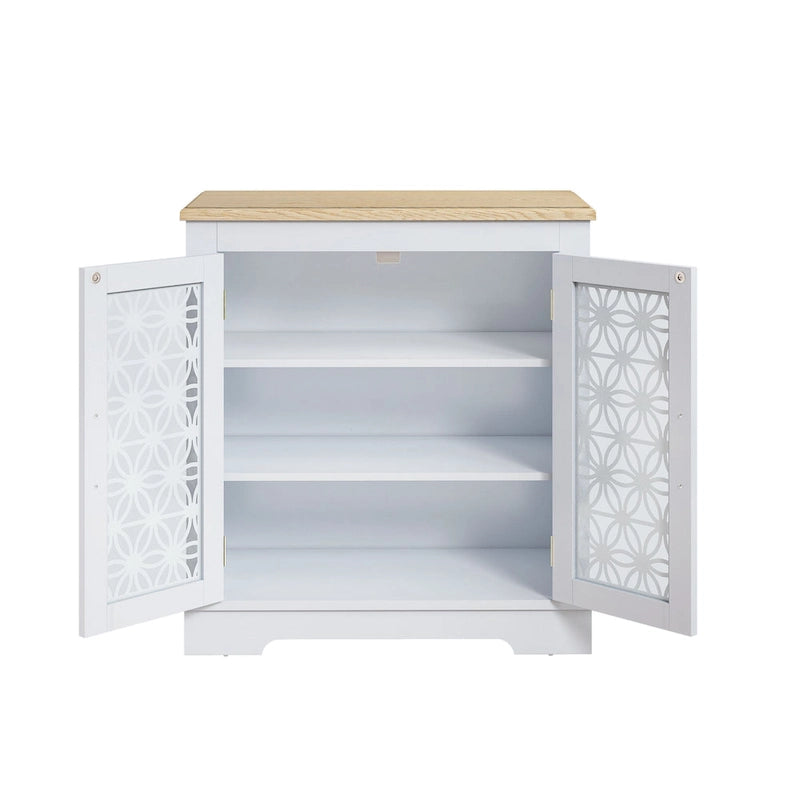Buffet bas de rangement 2 portes avec portes à treillis décoratif, 80 cm de large