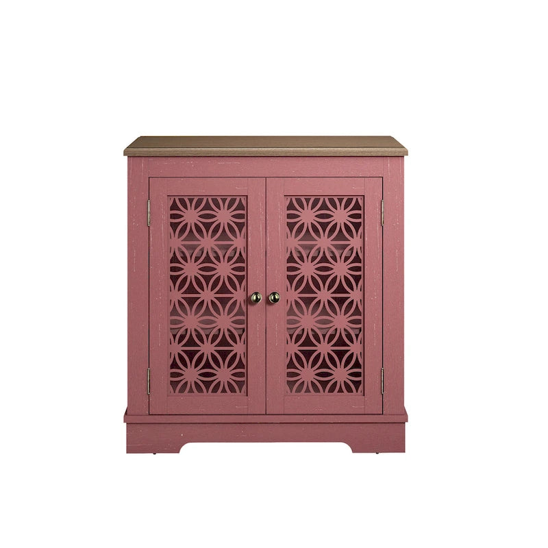 Buffet bas de rangement 2 portes avec portes à treillis décoratif, 80 cm de large